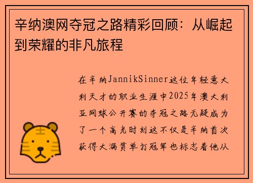 辛纳澳网夺冠之路精彩回顾：从崛起到荣耀的非凡旅程